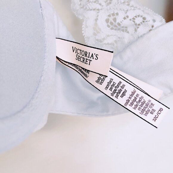 Victoria's Secret Bra Push Up Padded Comfy Front Close Lace Racer Gray Blue 32C - Picture 12 of 16